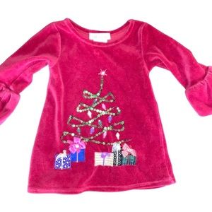 Girl’s Bonnie Jean Red Long‎ Sleeve Velvet Christmas Tree Top Size 2T